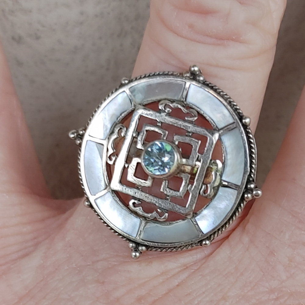 White Shell Abalone Ring In 925 Solid Sterling Si… - image 1